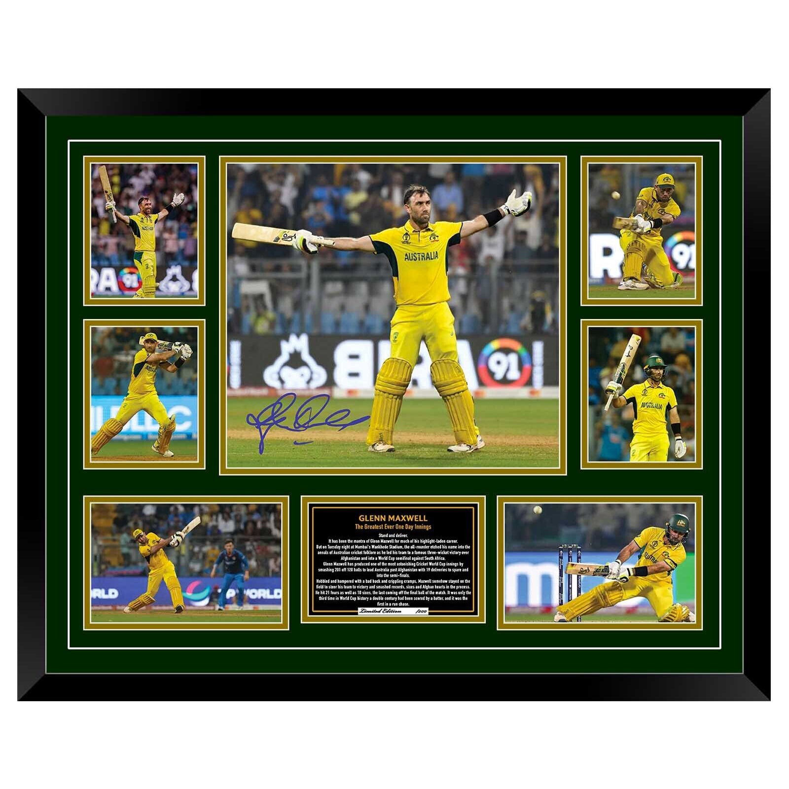GLENN MAXWELL ODI WC 2023 VS AFGHANISTAN SIGNED Limited Edition Photo Memorabilia Wooden Frame ICC Cricket World Cup 2023 - Homeware Discounts