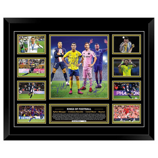 KINGS OF FOOTBALL Mbappe Ronaldo Messi Neymar Soccer Football Limited Photo Memorabilia Wooden Frame - Homeware Discounts
