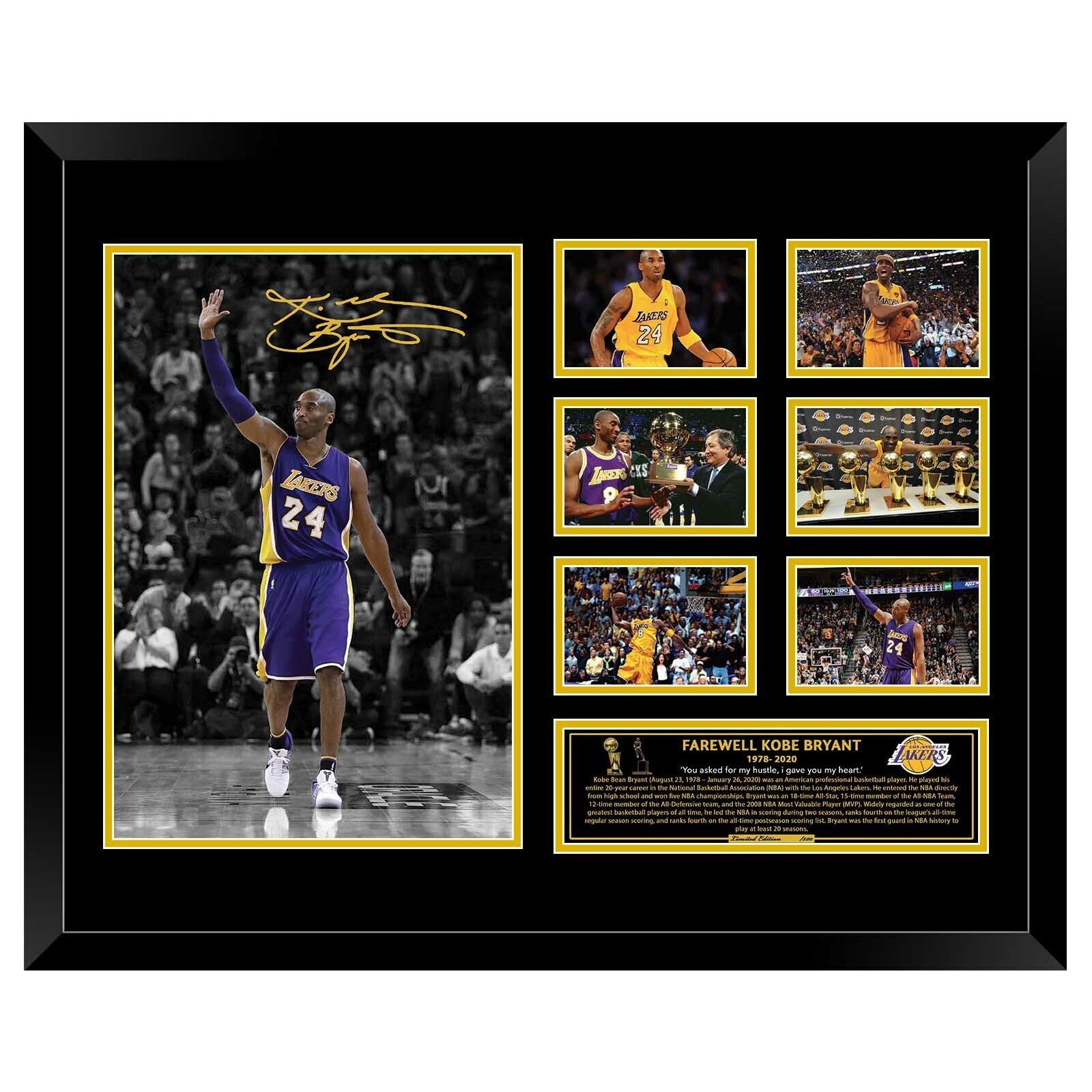 KOBE BRYANT 1978-2020 LA LAKER Limited Edition Photo Memorabilia Wooden Frame - Homeware Discounts