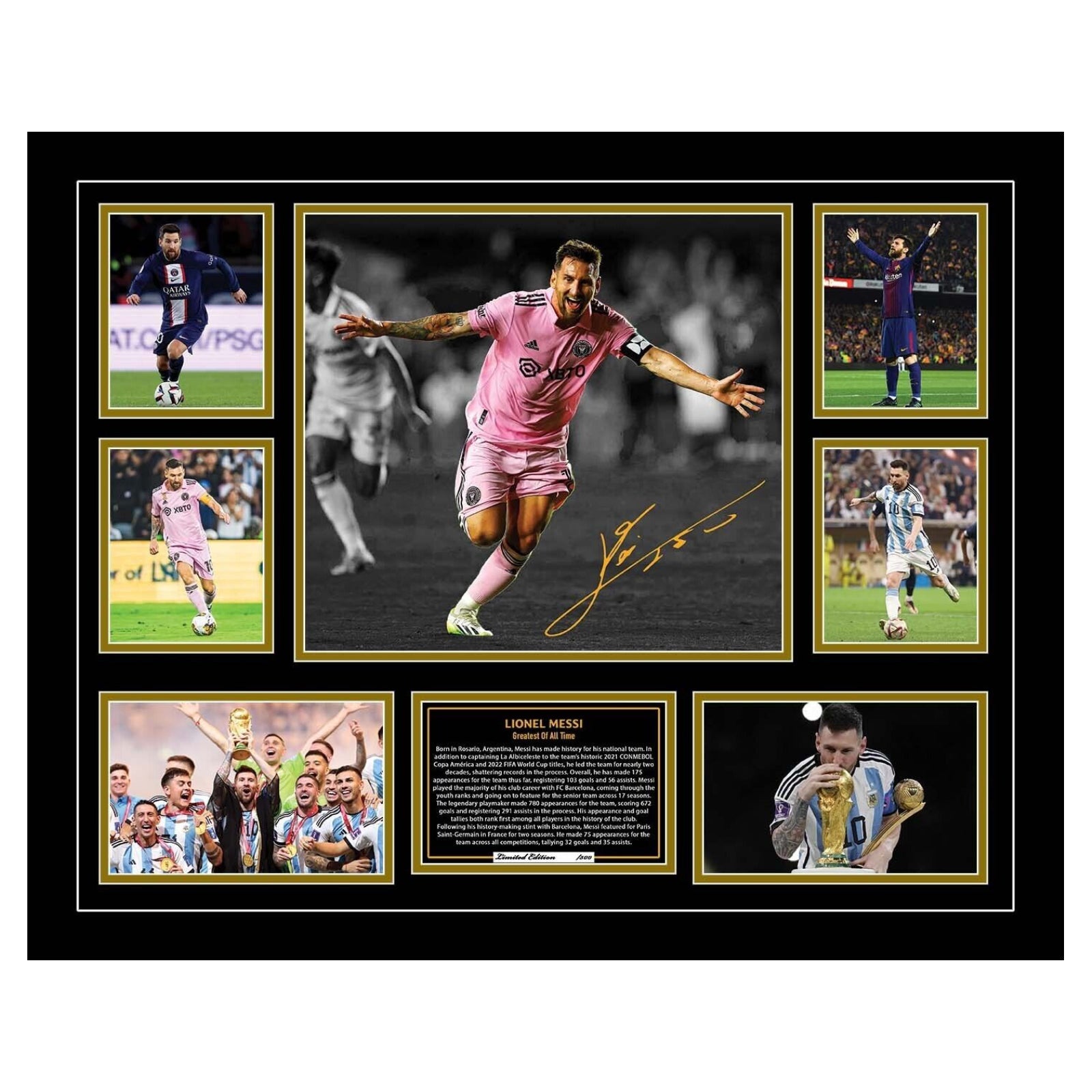 LIONEL MESSI WORLD CUP BARCELONA PSG INTER MIAMI Signed Soccer Football Limited Photo Memorabilia Wooden Frame - Homeware Discounts