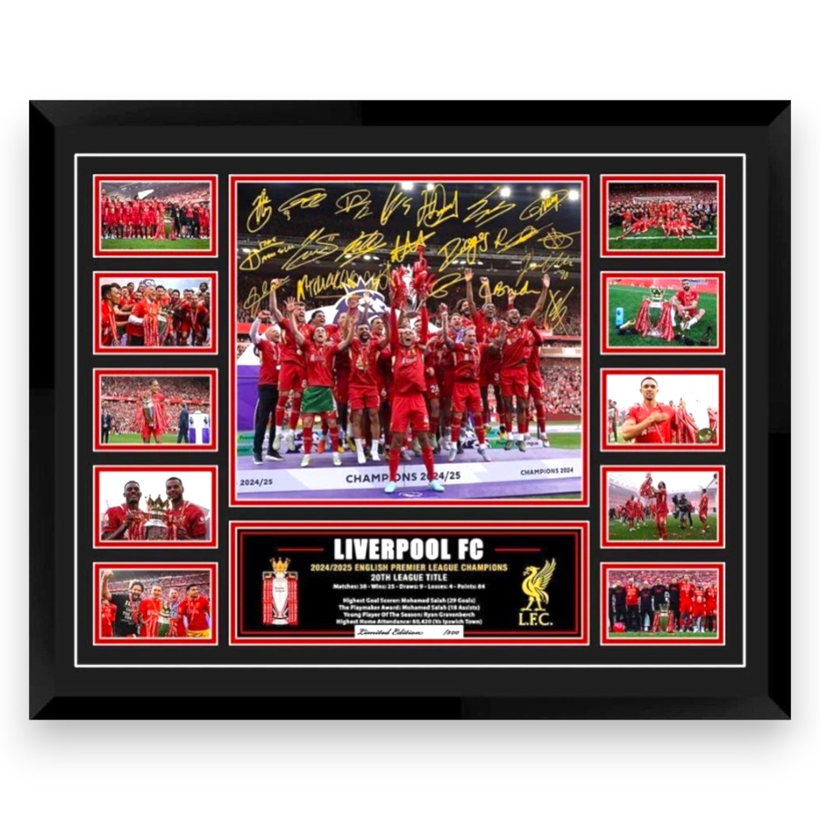 LIVERPOOL FC 2024-25 Premier League EPL CHAMPIONS Mohamed Salah Soccer Football Limited Photo Memorabilia Wooden Frame - My Store