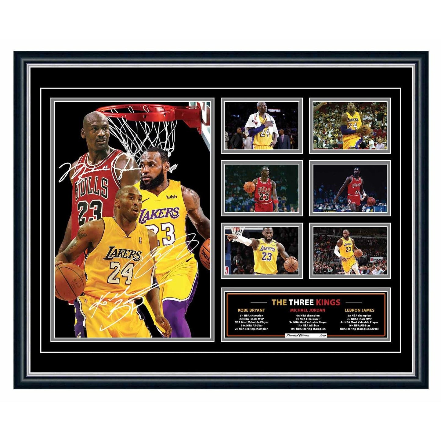 MICHAEL JORDAN KOBE BRYANT LEBRON JAMES Limited Edition Photo Memorabilia Wooden Frame - Homeware Discounts