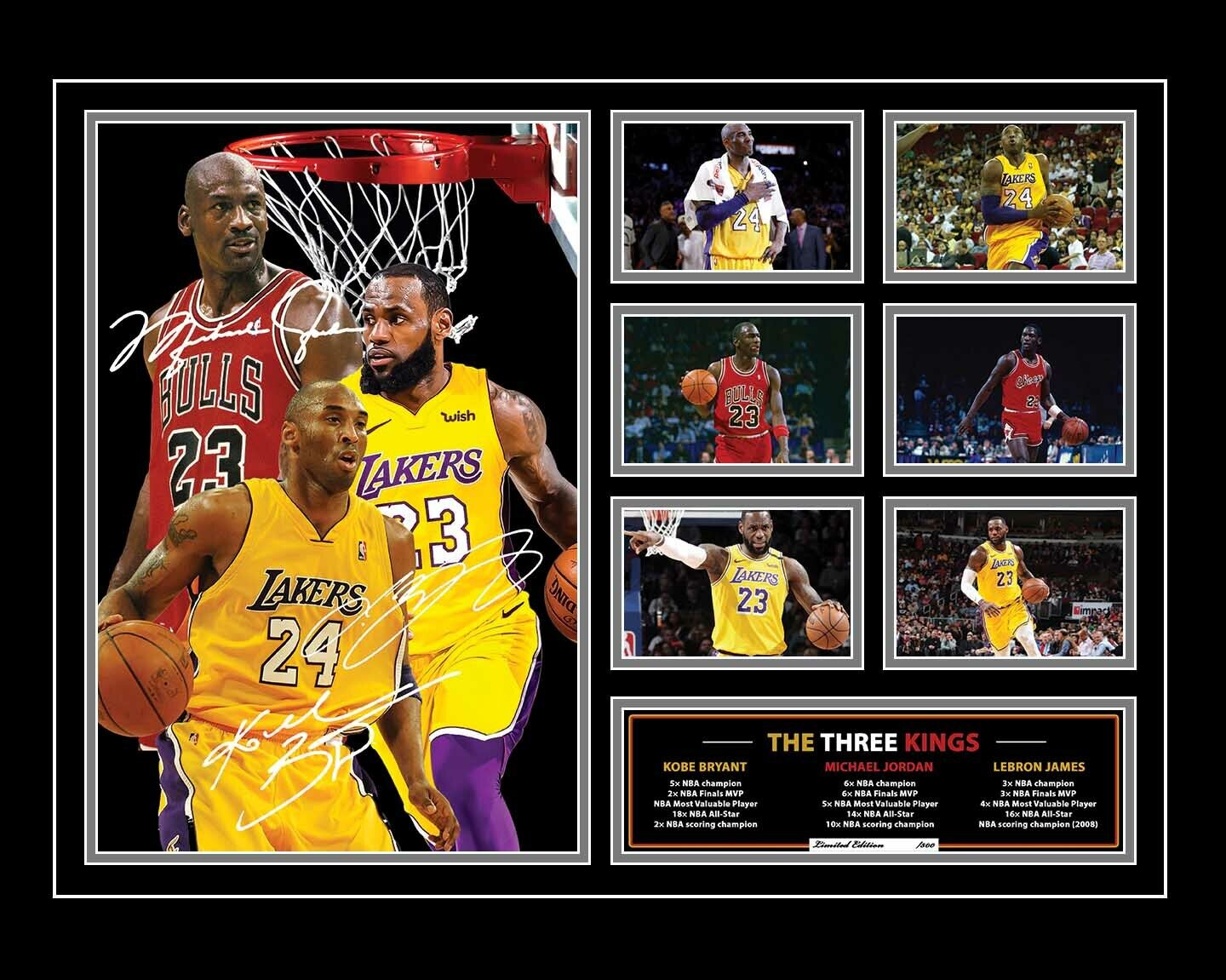 MICHAEL JORDAN KOBE BRYANT LEBRON JAMES Limited Edition Photo Memorabilia Wooden Frame - Homeware Discounts