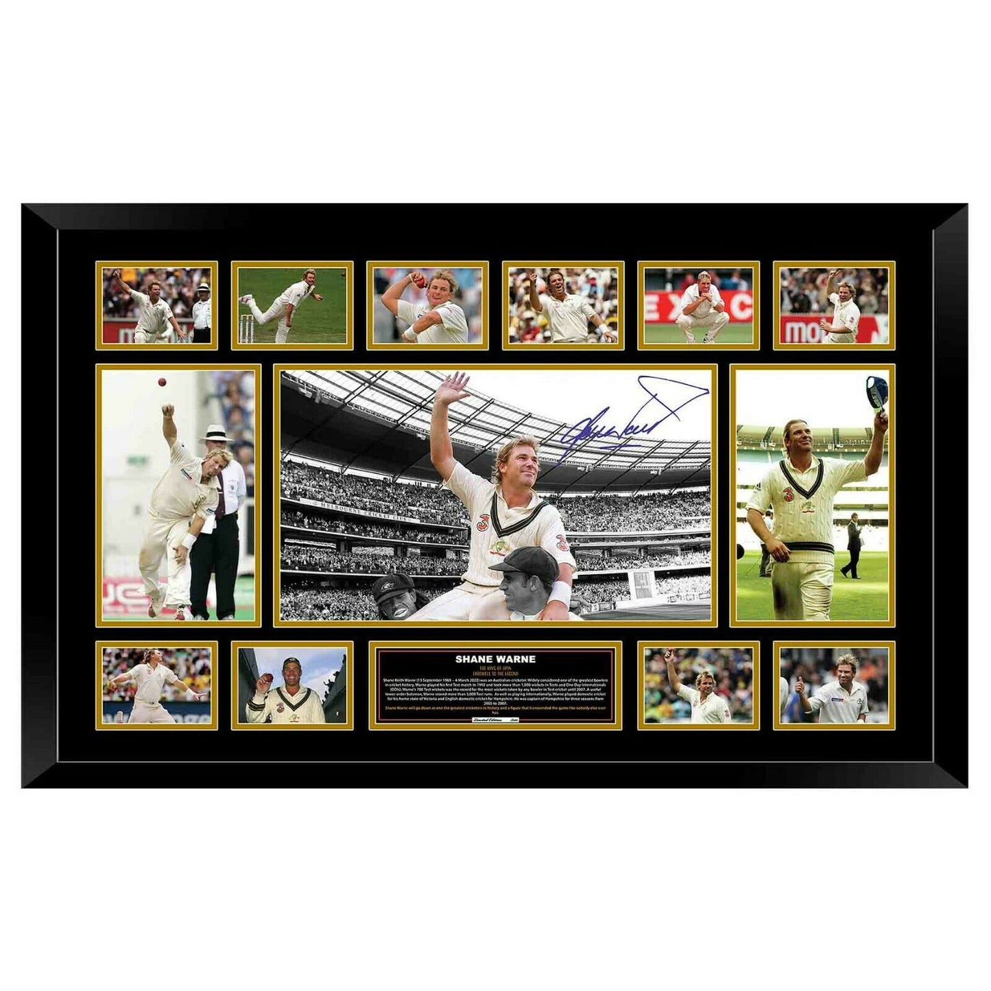 Shane Warne Signed Framed Limited Edition 86cmx56cm Photo Memorabilia Wooden Frame - Homeware Discounts