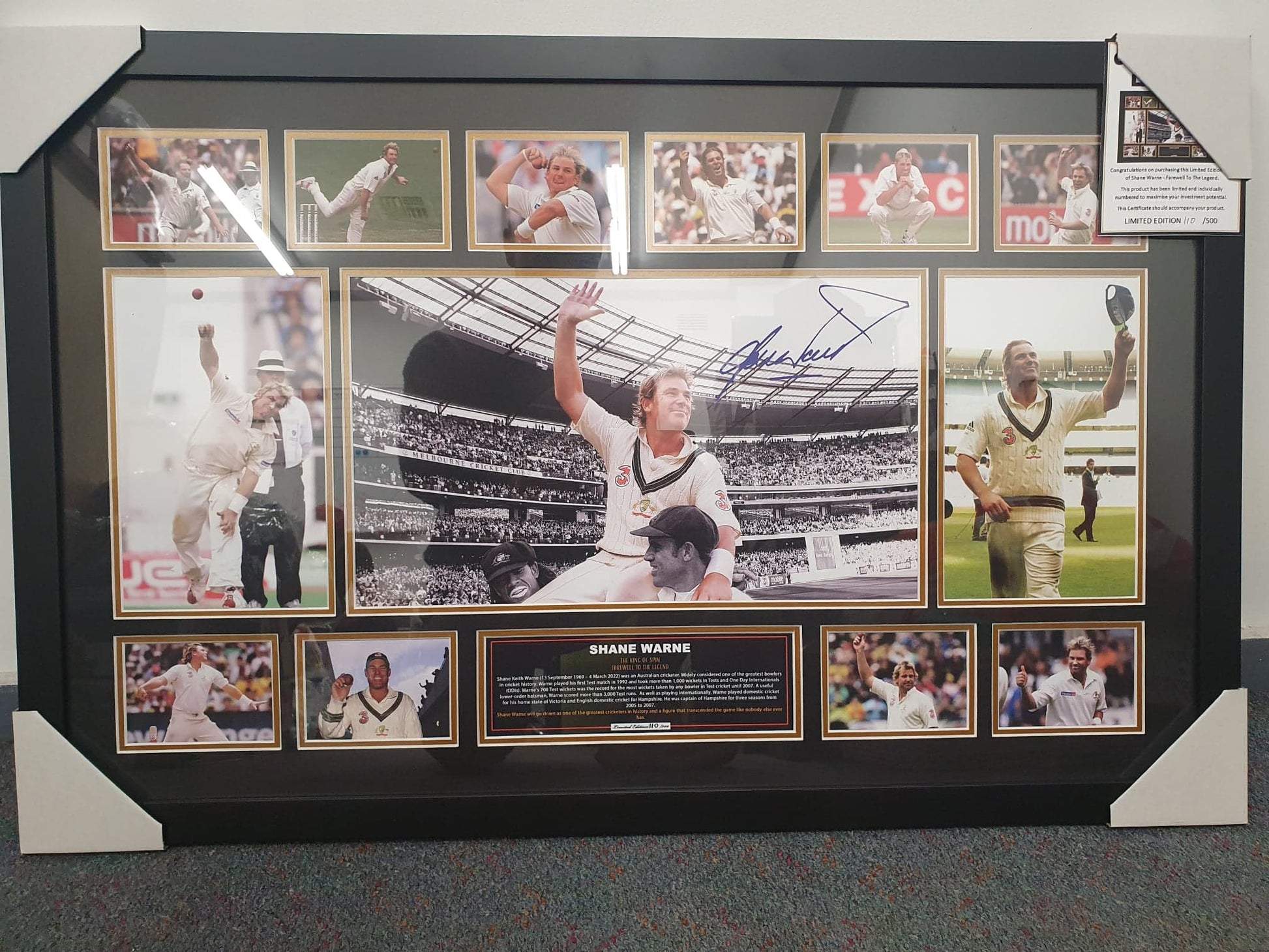 Shane Warne Signed Framed Limited Edition 86cmx56cm Photo Memorabilia Wooden Frame - Homeware Discounts