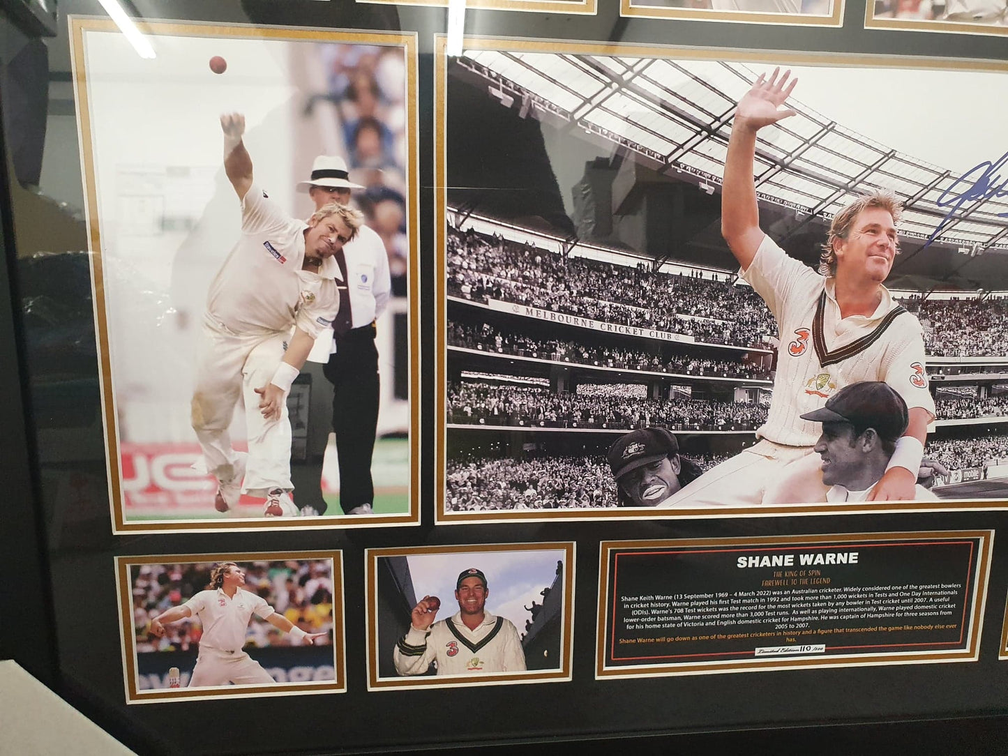 Shane Warne Signed Framed Limited Edition 86cmx56cm Photo Memorabilia Wooden Frame - Homeware Discounts