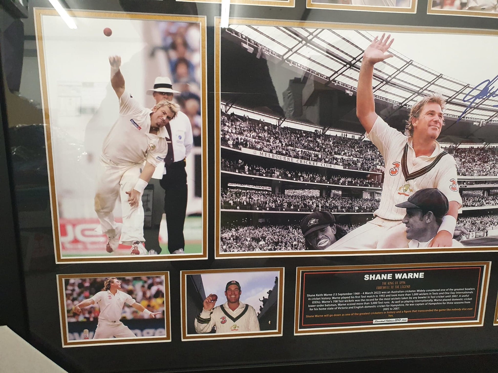 Shane Warne Signed Framed Limited Edition 86cmx56cm Photo Memorabilia Wooden Frame - Homeware Discounts