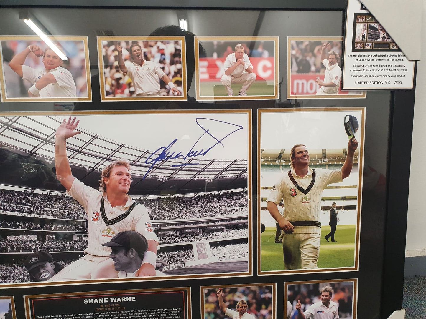 Shane Warne Signed Framed Limited Edition 86cmx56cm Photo Memorabilia Wooden Frame - Homeware Discounts