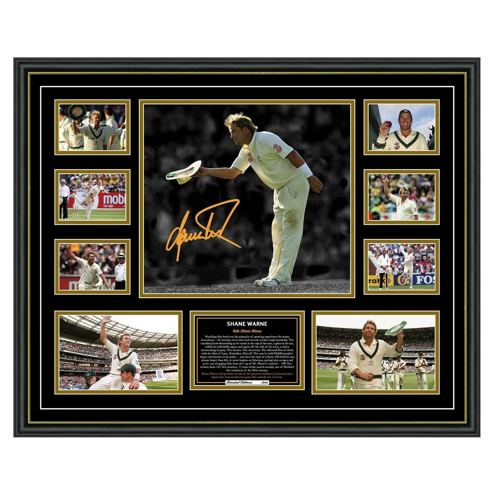 Shane Warne Signed Framed Limited Edition Photo Memorabilia 56CM x 46CM - Homeware Discounts