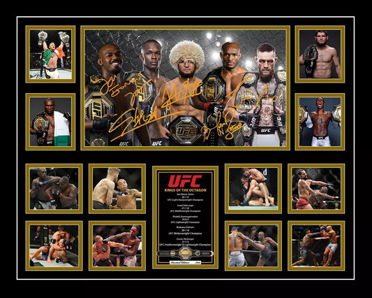 UFC KINGS KHABIB ADESANYA CONOR MCGREGOR USMAN JON JONES SIGNED Limited Edition Photo Memorabilia Wooden Frame - My Store