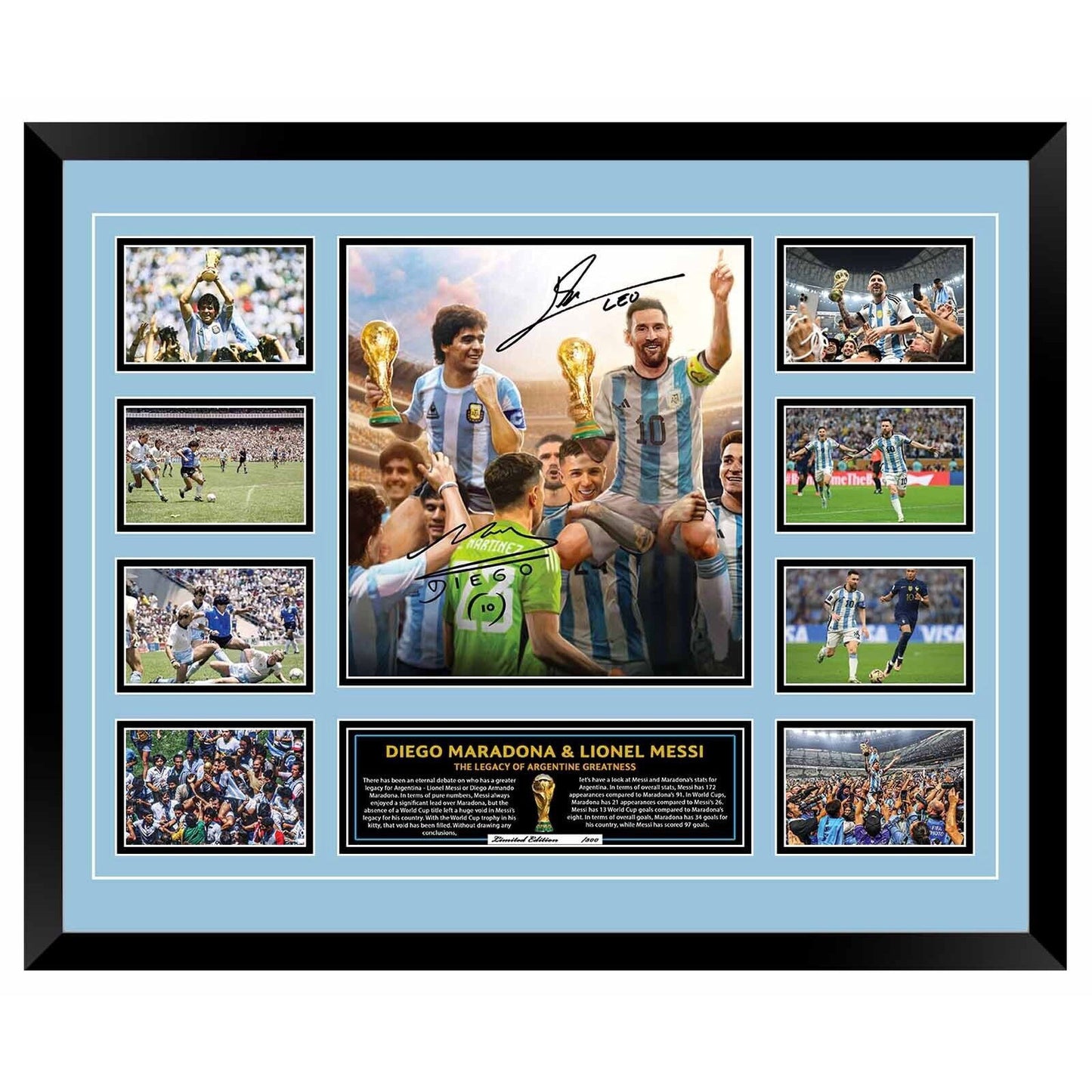 World Cup Winners ARGENTINA LIONEL MESSI DIEGO MARADONA Soccer Football Limited Photo Memorabilia Frame - Homeware Discounts