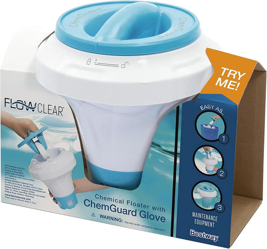 Bestway Flowclear Floating Pool Chemical Dispenser with ChemGuard Glove - My Store