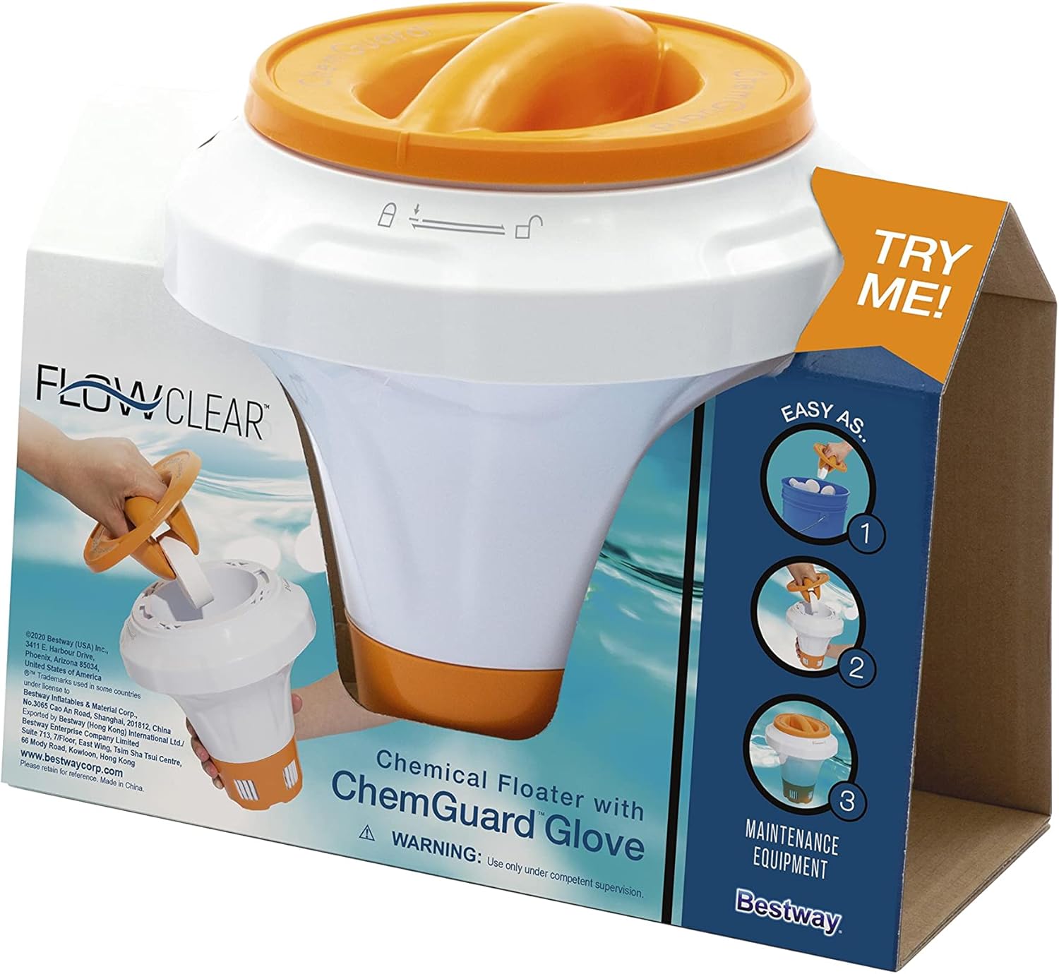 Bestway Flowclear Floating Pool Chemical Dispenser with ChemGuard Glove - My Store