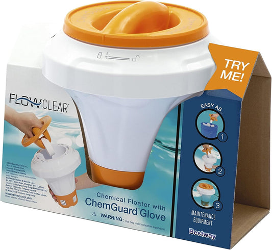 Bestway Flowclear Floating Pool Chemical Dispenser with ChemGuard Glove - My Store