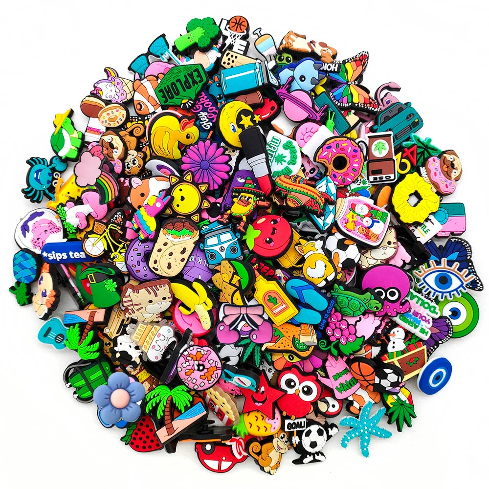 300PC Mixed Assorted Random Cartoon Cute PVC Shoe Charms Decor For Croc Clogs - My Store