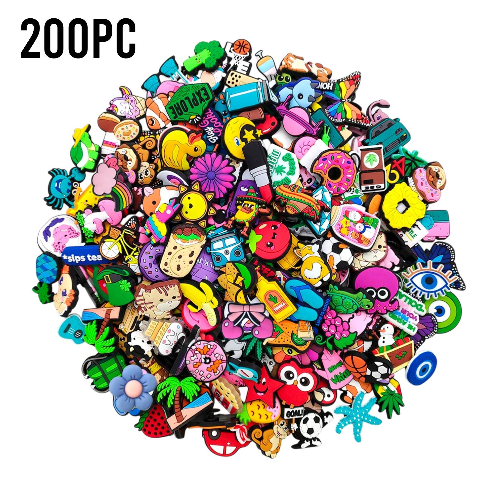 300PC Mixed Assorted Random Cartoon Cute PVC Shoe Charms Decor For Croc Clogs - My Store