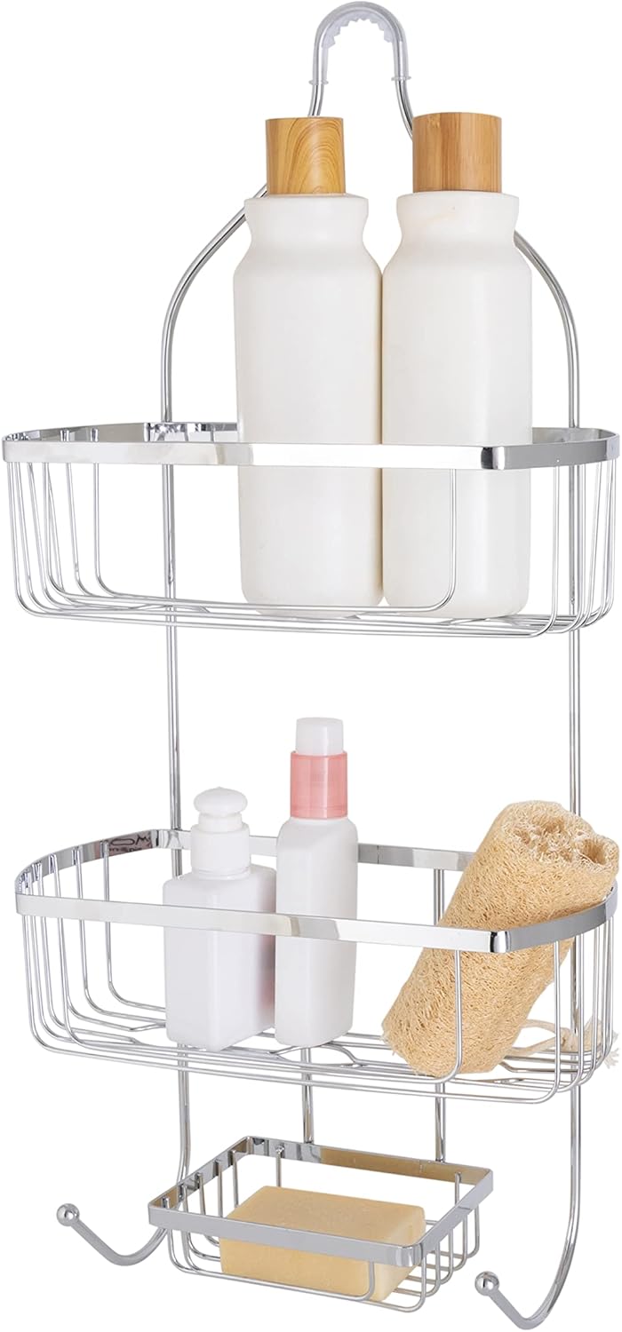 3 Tier Chrome 60cm Shower Caddy Organizer Storage Rack Bathroom - Homeware Discounts