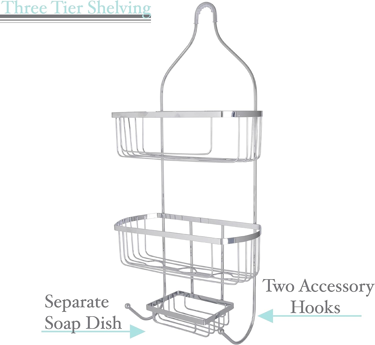3 Tier Chrome 60cm Shower Caddy Organizer Storage Rack Bathroom - Homeware Discounts