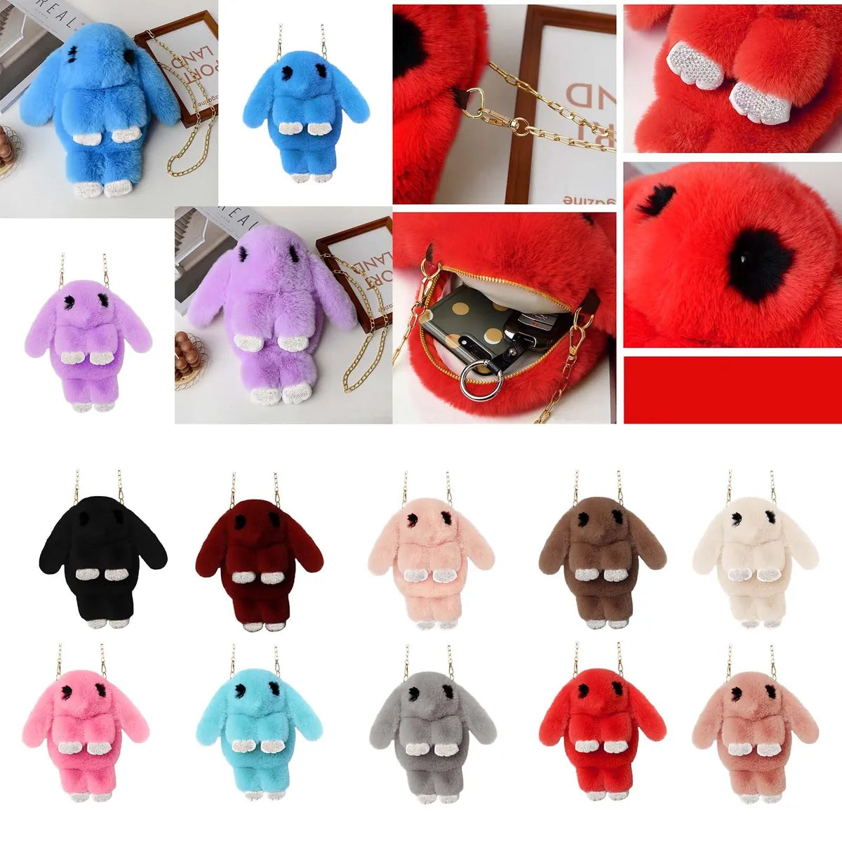 35cm Rabbit Bunny Plush Bag Satchel Plush Chain Bag Purse Bag Rabbit Faux Fur - Homeware Discounts