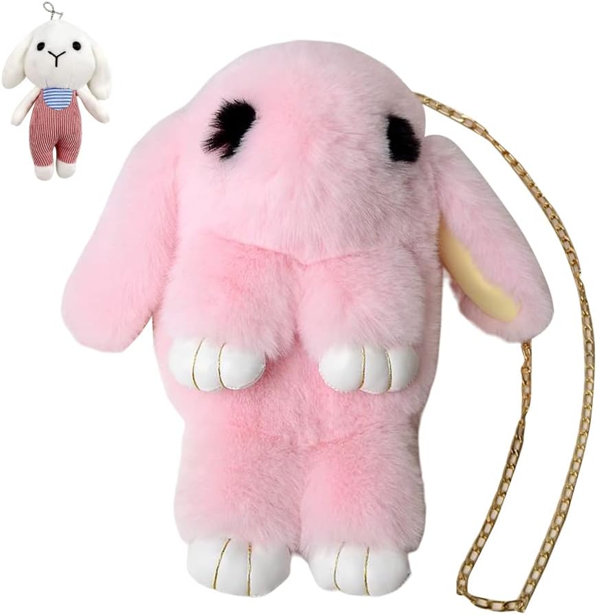 35cm Rabbit Bunny Plush Bag Satchel Plush Chain Bag Purse Bag Rabbit Faux Fur - Homeware Discounts