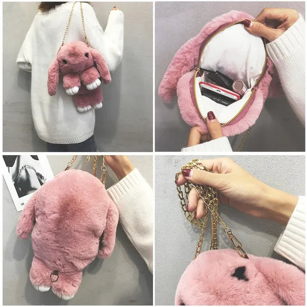 35cm Rabbit Bunny Plush Bag Satchel Plush Chain Bag Purse Bag Rabbit Faux Fur - Homeware Discounts