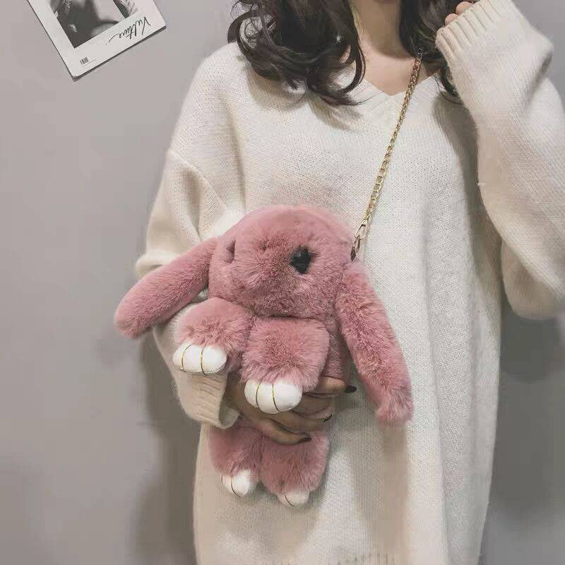 35cm Rabbit Bunny Plush Bag Satchel Plush Chain Bag Purse Bag Rabbit Faux Fur - Homeware Discounts