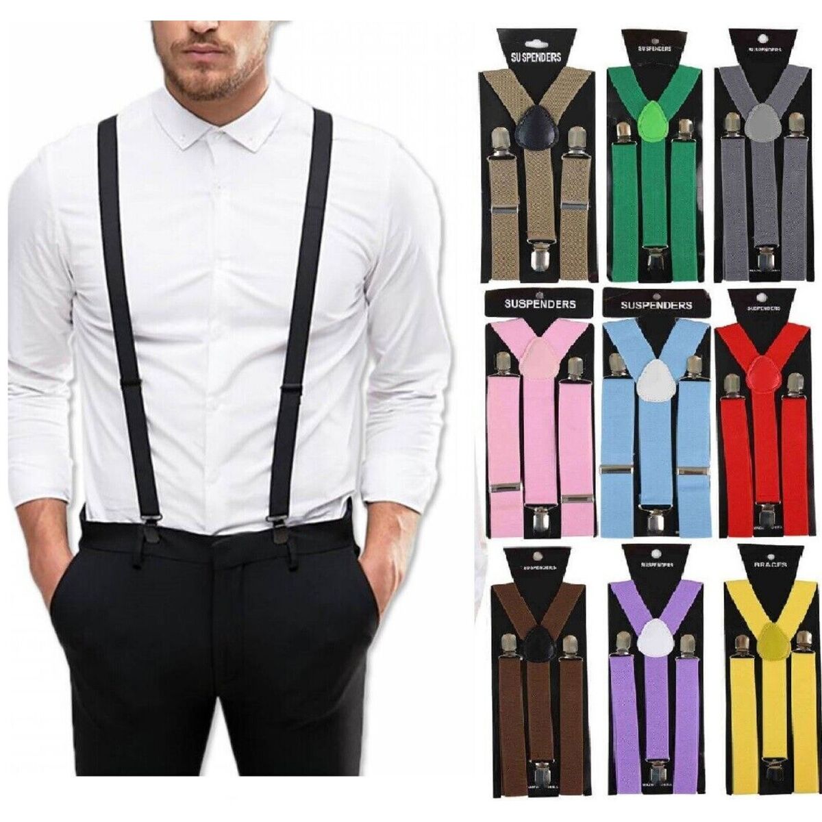 Clip-On Suspenders One Size Fully Adjustable Y Shaped Elastic Suspender Braces Clips - My Store