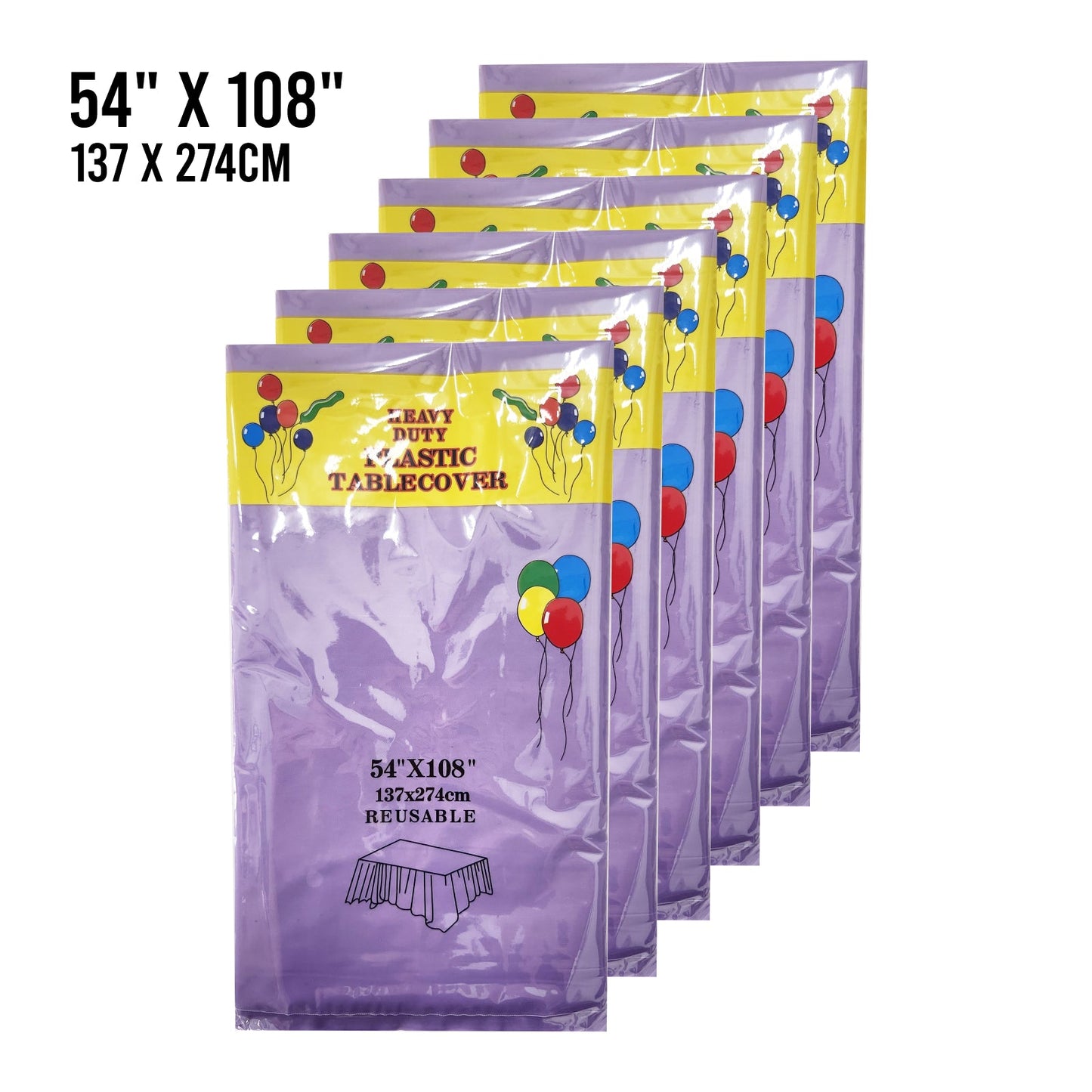 6/12PK Reusable Table Cover - Birthday Wedding Party 137 x 274 cm Rectangle - Homeware Discounts