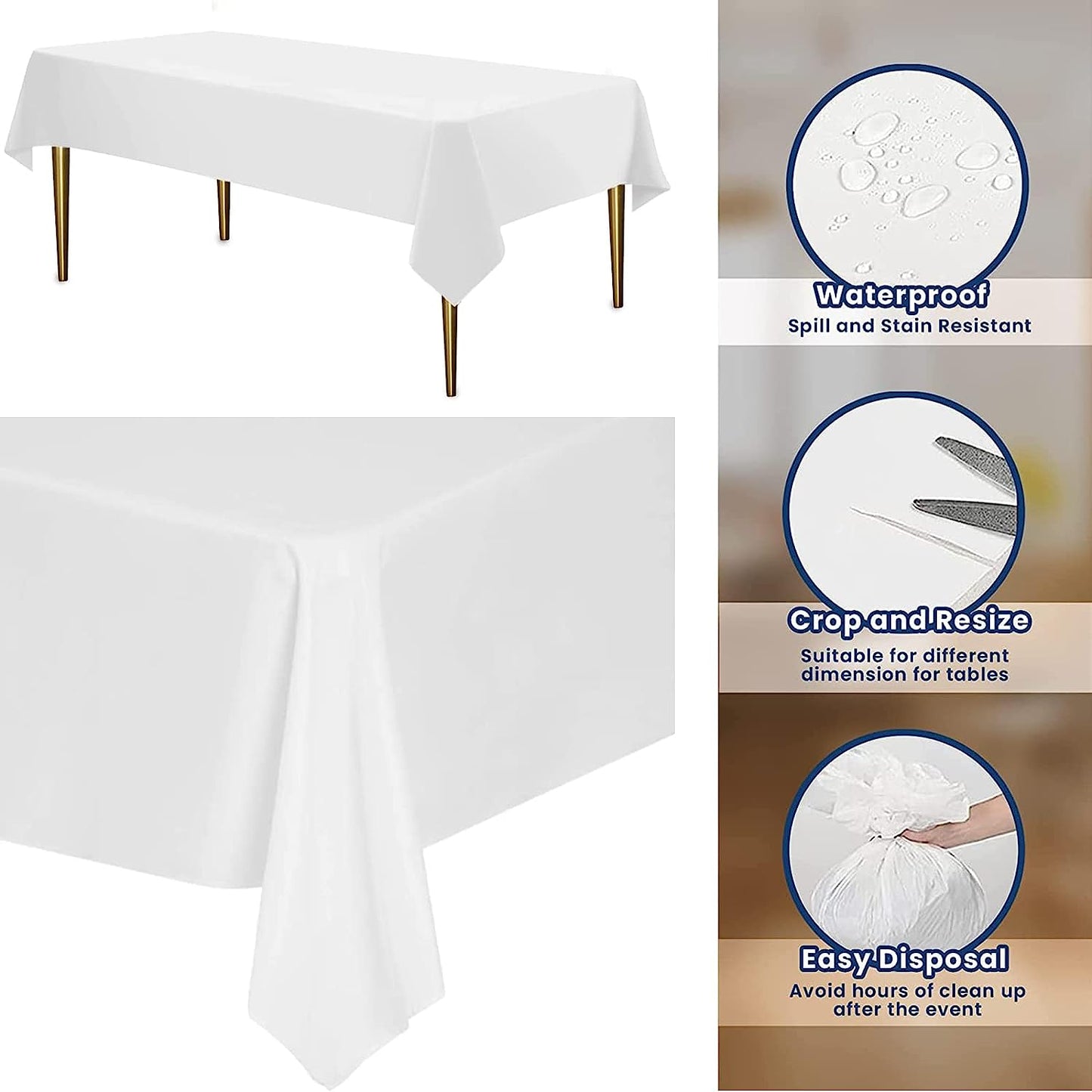 6/12PK Reusable Plastic Table Cover Table cloth Birthday Wedding Party 137x274 cm Rectangle - Homeware Discounts