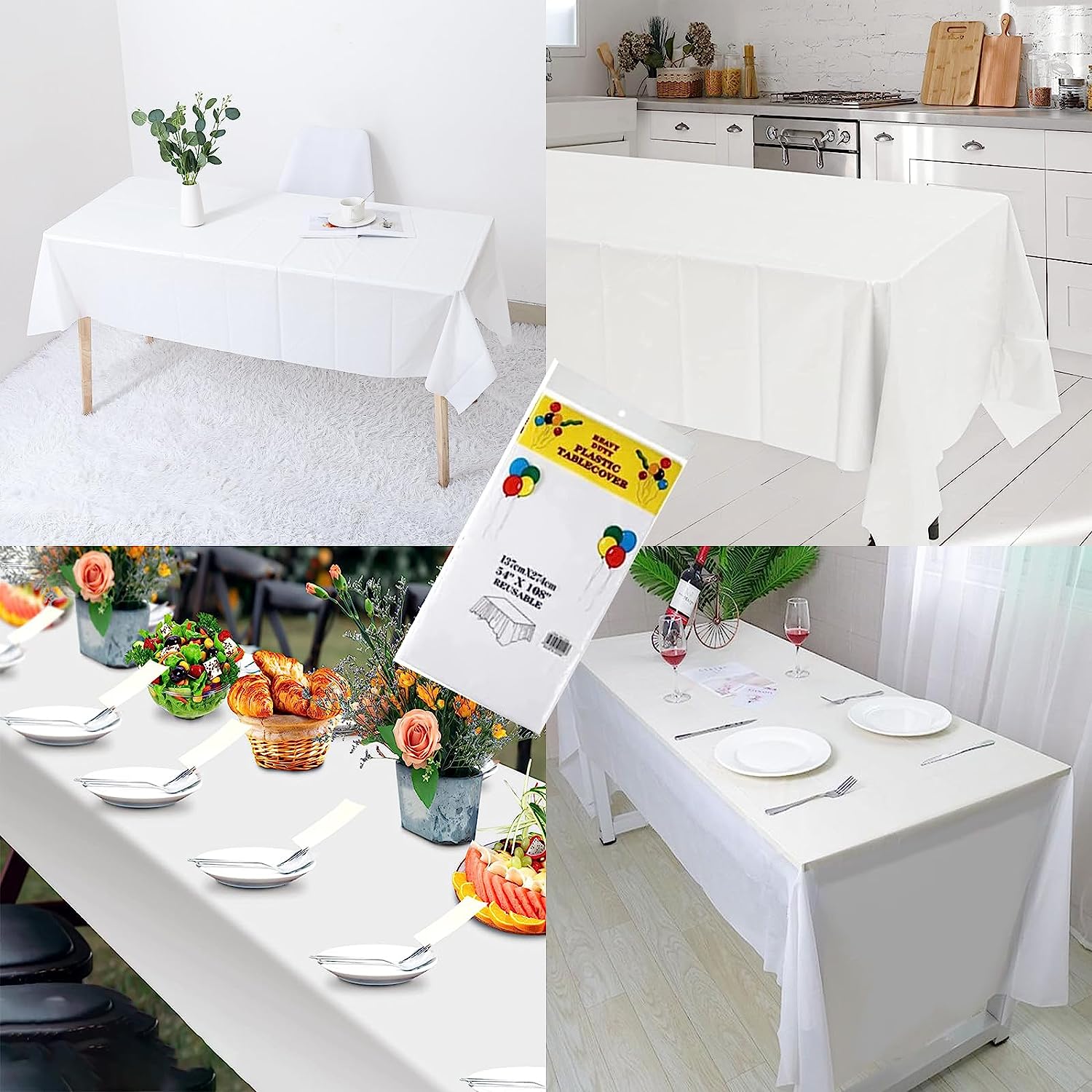 6/12PK Reusable Plastic white Table Cover Table cloth Birthday Wedding Party 137x274 cm Rectangle - Homeware Discounts