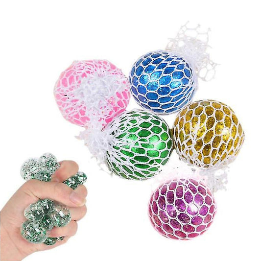 Sensory Squishy Balls Stress Relief Glitter Mesh Balls Kids Children - Homeware Discounts