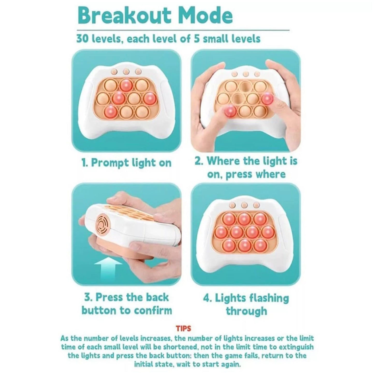 Quick Push Game Pop it Up Fidget Bubble Electronic Pop Game Light Anti-Stress Toys - Homeware Discounts