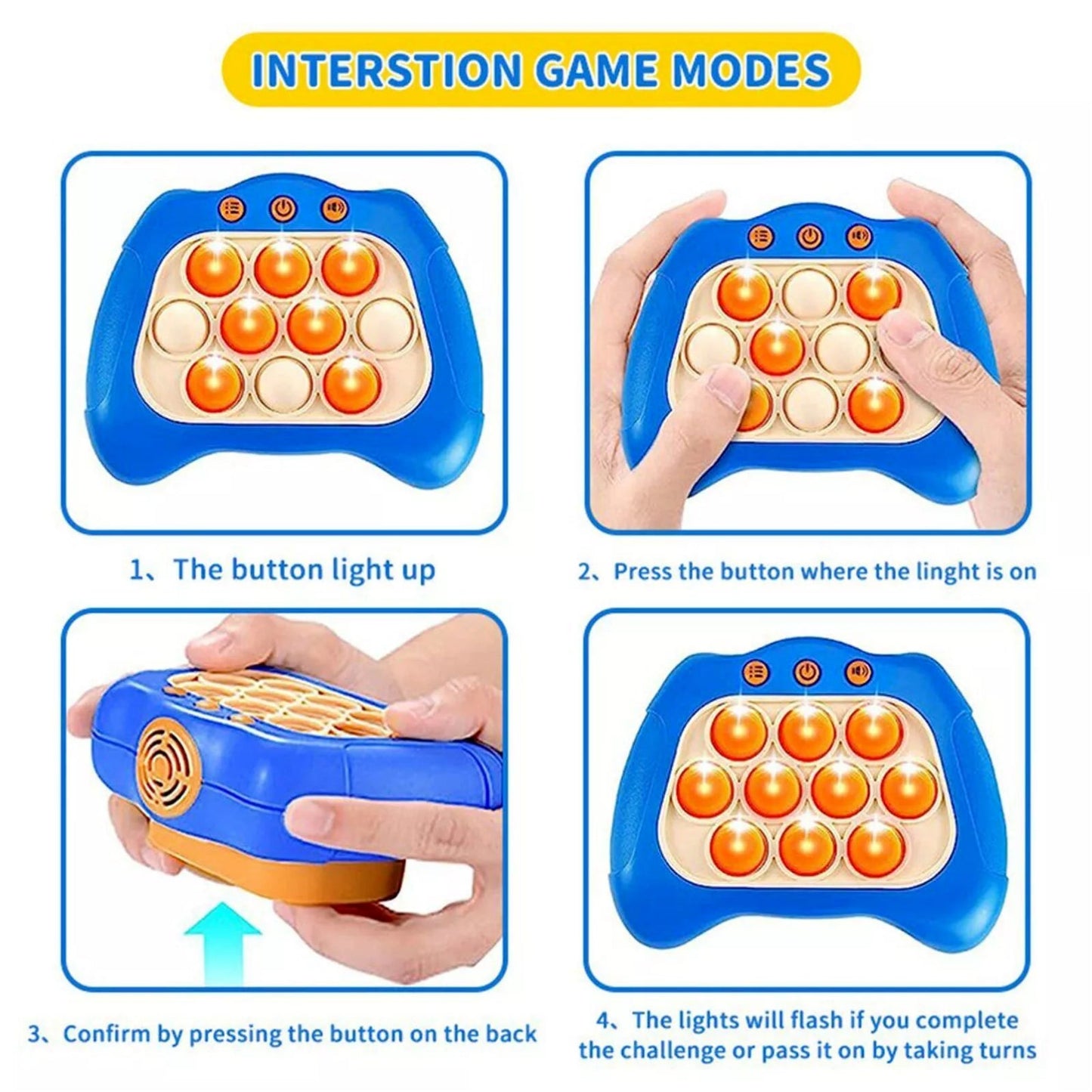 Quick Push Game Pop it Up Fidget Bubble Electronic Pop Game Light Anti-Stress Toys - Homeware Discounts