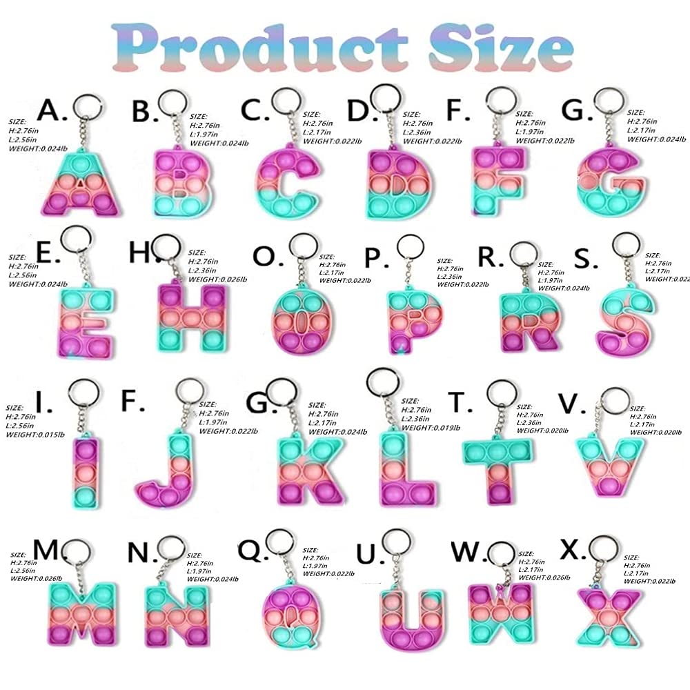 26 Letters Sensory Fidget Pop its Bubble Toys Poppers Key Ring Alphabet Keychain toy - Homeware Discounts