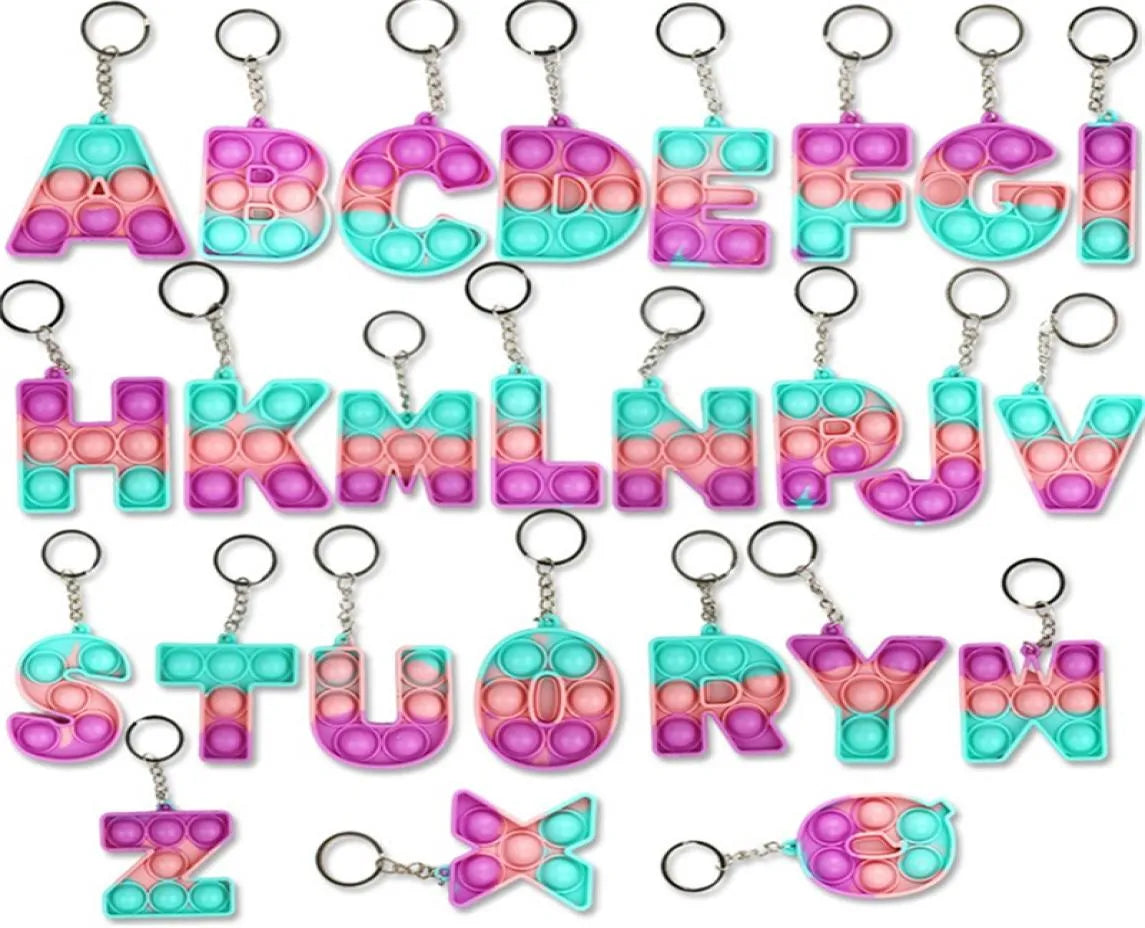 26 Letters Sensory Fidget Pop its Bubble Toys Poppers Key Ring Alphabet Keychain toy - Homeware Discounts