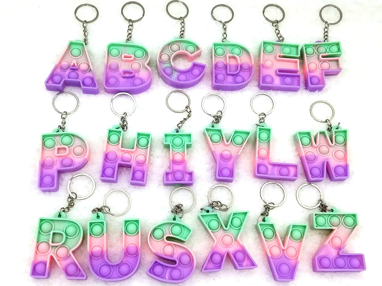 26 Letters Sensory Fidget Pop its Bubble Toys Poppers Key Ring Alphabet Keychain toy - Homeware Discounts
