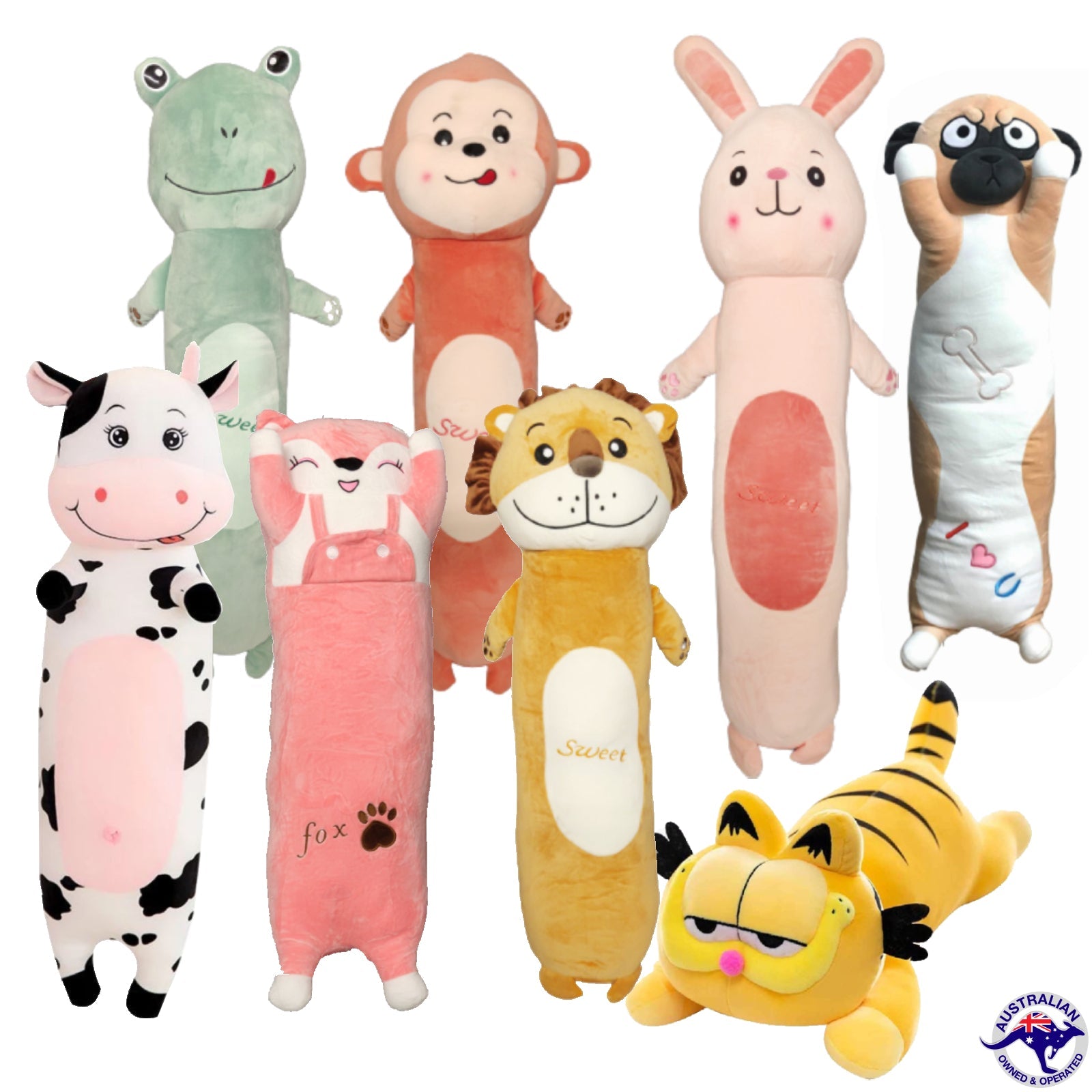 80CM Long Body Pillow Soft Plush Kids Toy Dog Bunny Cow Fox Lion AU STOCK - Homeware Discounts