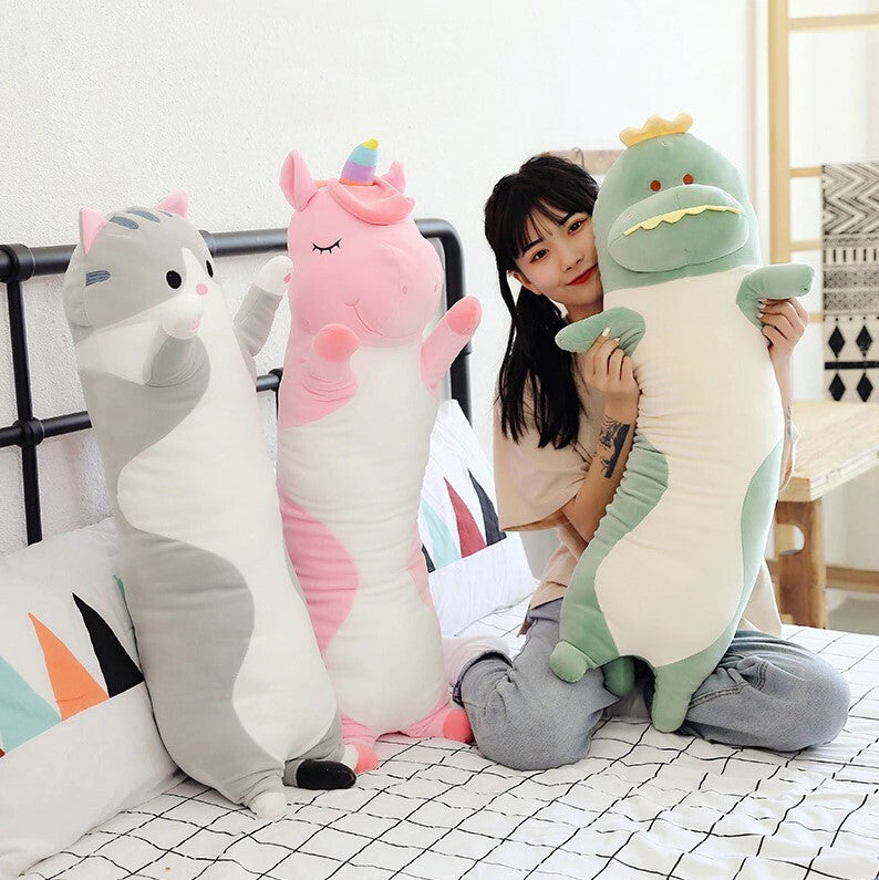 80CM Long Body Pillow for Kids Animal Dinosaur Unicorn Cat - Homeware Discounts