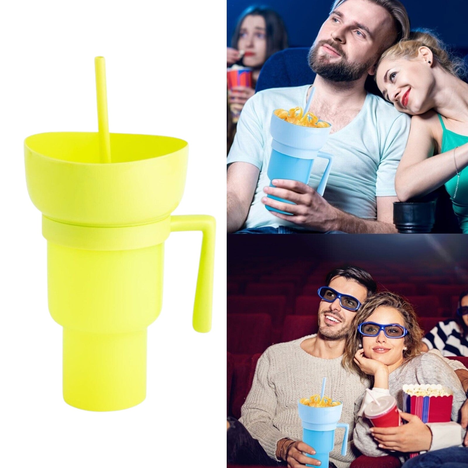 1L 32oz Reusable Cup Stadium Tumbler Snack Cup Bowl Multifunctional Cup - Yellow - My Store