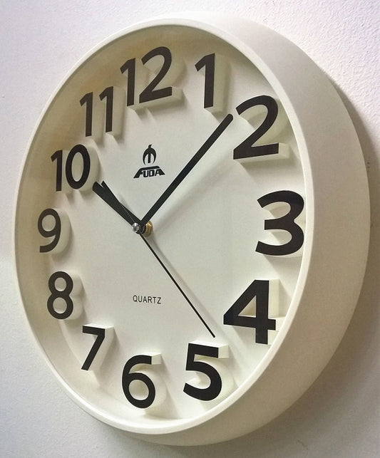 Silent Round Wall Mountable Quartz Analogue Clock- All White 34cm - My Store