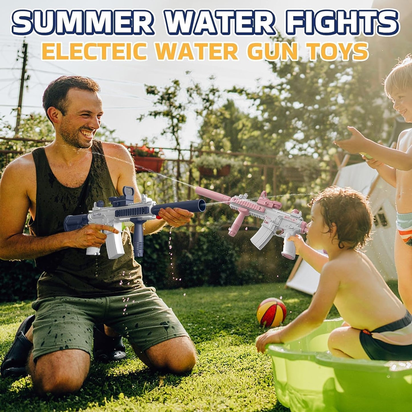 Rechargable 62cm High-Pressure Electric Water Gun Automatic & Battery Powered Water Blaster 180CC Large Water Storage Water Pistol toy - Homeware Discounts