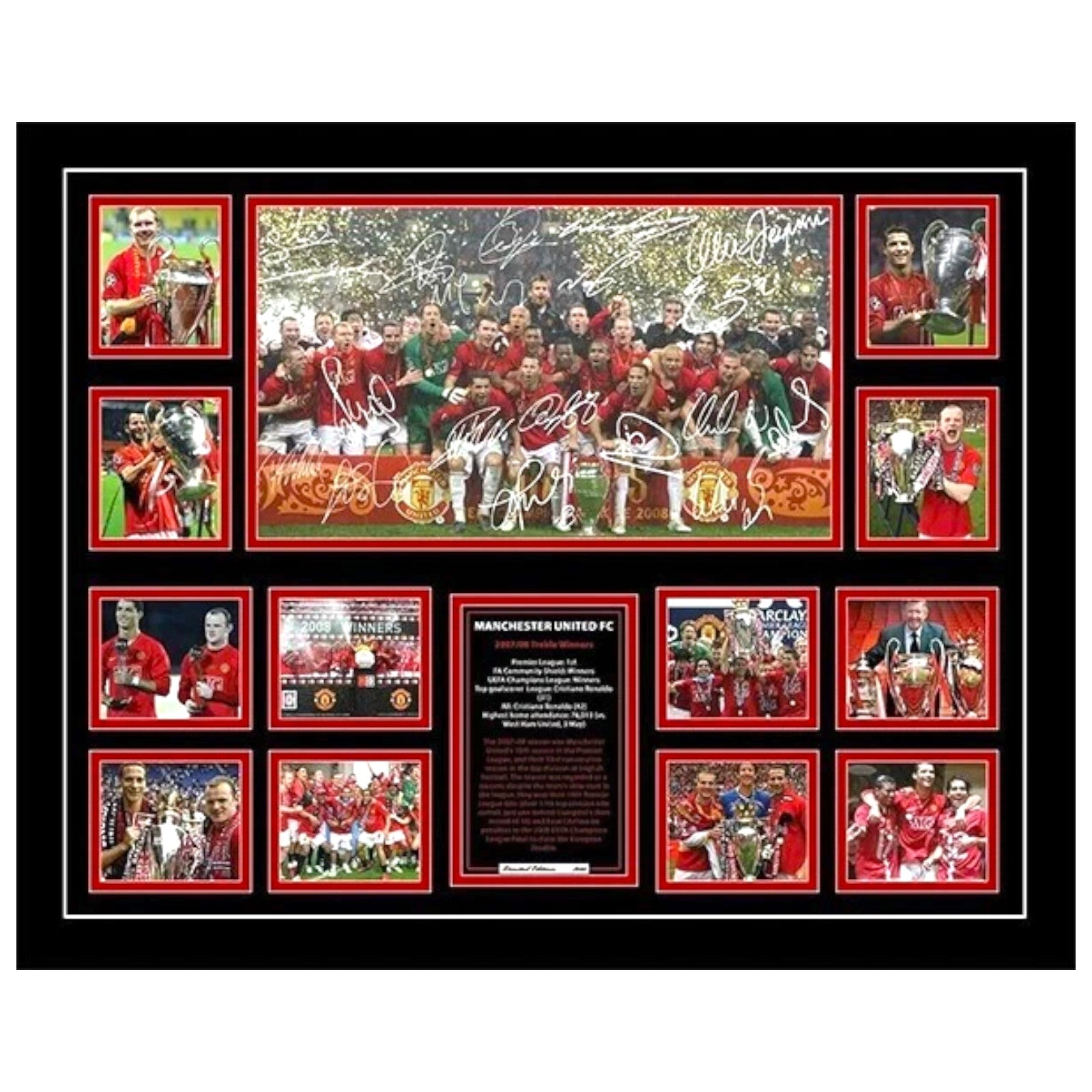 MANCHESTER UNITED FC 2007/08 TREBLE RONALDO ROONEY Signed Limited Photo Memorabilia Frame - My Store