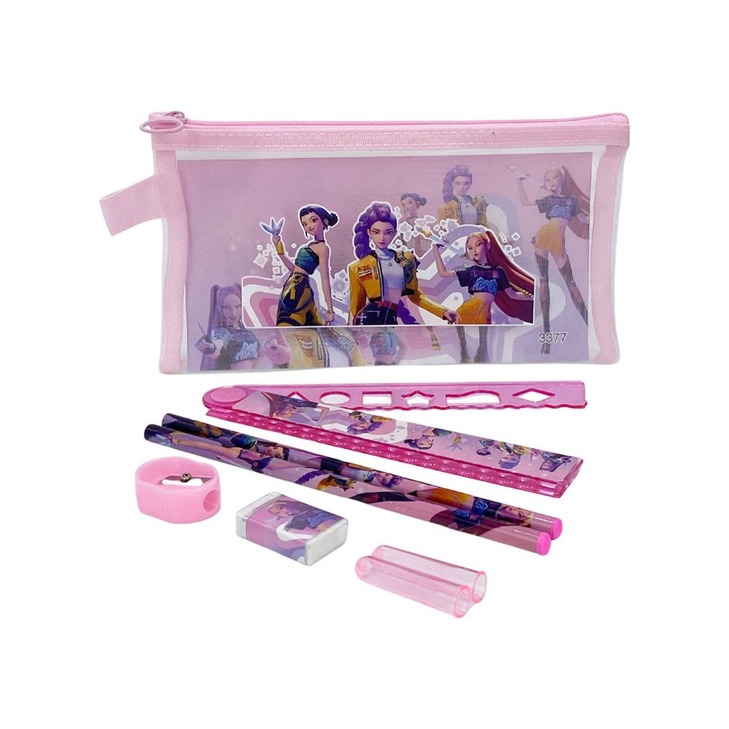 K-Pop Demon Hunters Pencil Case Set with Ruler Pencils Sharpener  Eraser - My Store