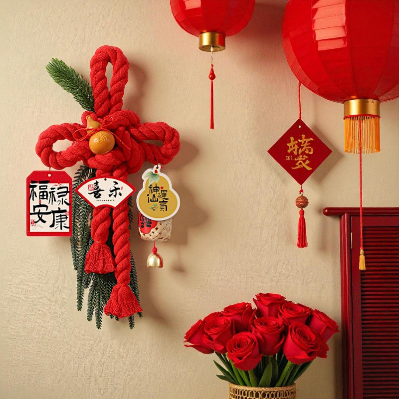 Lunar New Year Chinese Knot- RED Bamboo Lantern 20x30cm, Handmade Wall Ornaments - My Store