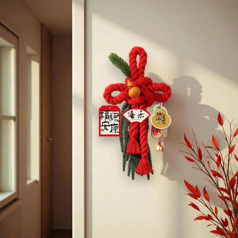 Lunar New Year Chinese Knot- RED Bamboo Lantern 20x30cm, Handmade Wall Ornaments - My Store