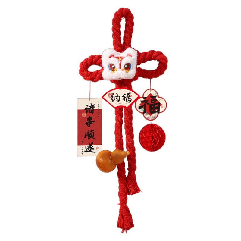 Lunar New Year Chinese Knot- RED Chinese Lion 14x49cm, Handmade Wall Ornaments - My Store