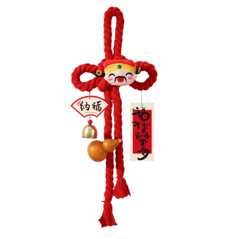 Lunar New Year Chinese Knot- RED God of Wealth Caishen 14x49cm, Handmade Wall Ornaments - My Store