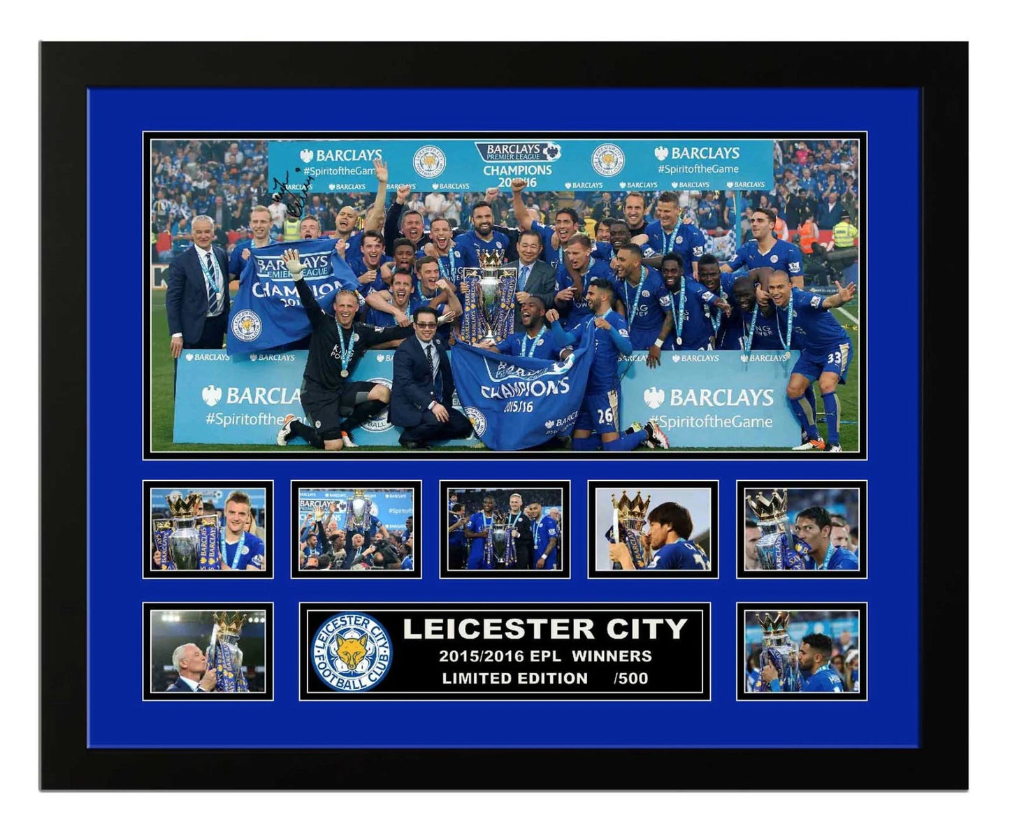 LEICESTER CITY 15/16 EPL VARDY MAHREZ Signed Limited Photo Memorabilia Frame