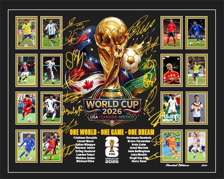2026 FIFA WORLD CUP CRISTIANO RONALDO LIONEL MESSI MBAPPE Limited Photo Memorabilia Frame