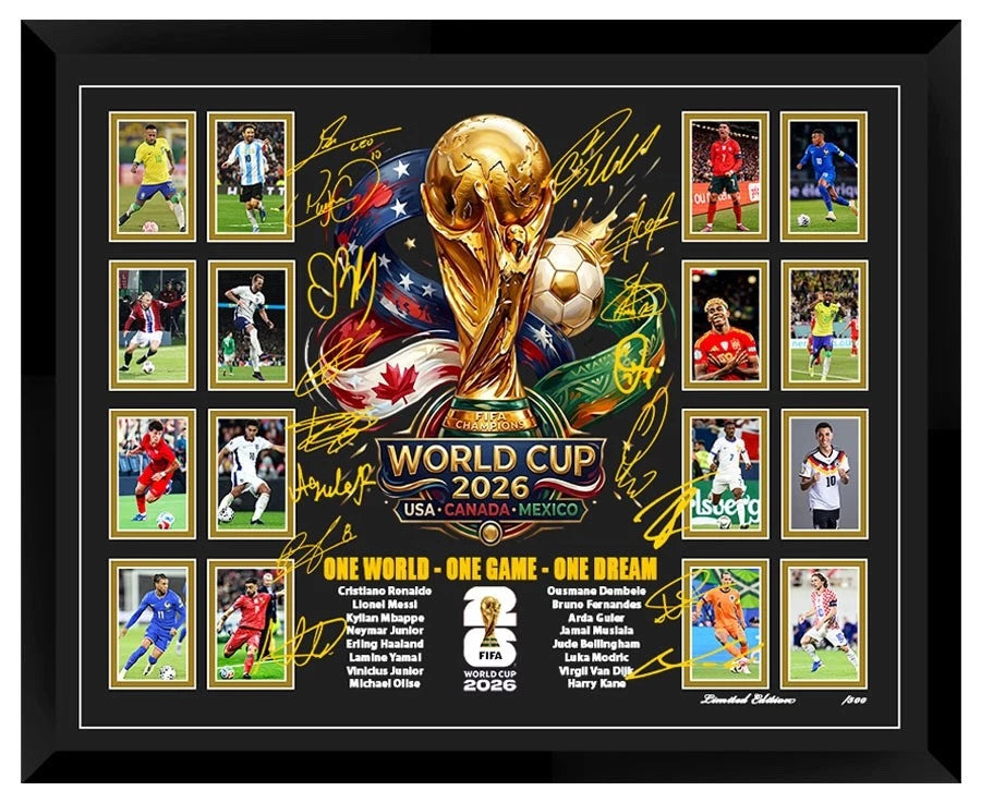 2026 FIFA WORLD CUP CRISTIANO RONALDO LIONEL MESSI MBAPPE Limited Photo Memorabilia Frame